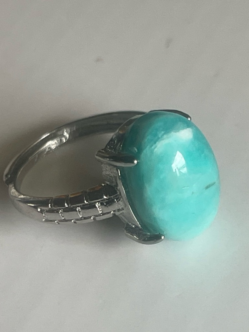 Sterling Silver Turquoise Cabochon Ring - Blue Green Gem. Size 6 or Adjustable.
